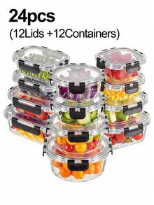 24 Piece Glass Food Storage Container Set, Includes 12 Containers And 12 Lids, High Borosilicate Glass Airtight Containers With Locking Lids, Multi Size Storage Set For Refrigerator Organization, Kitchen Storage And Food Organization - Transparent - View 7