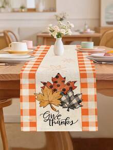 1pc Thanksgiving Series Maple Leaf Plaid Pattern Printed Table Runner, 4pcs Maple Leaf Pattern Printed Placemats, Suitable For Holiday, Party, Birthday, Dinner, Kitchen Dining Table Decoration, All-Season Room Decor, Home Textile Decoration Table Runner - Multicolor - View 1