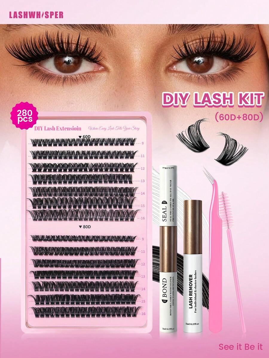 Wispy Cluster Eyelashes 600pcs DIY Single Cluster Lash Extensions, Natural Look D Curl 9-16mm, Ultra Lightweight Soft Base Band, Reusable 30D/40D/50D/60D/80D/100D - Multicolor - View 1