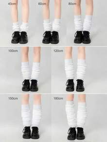 1 Pair Of Autumn And Winter White Knee-High Socks. Grey Terry Socks, Warm High-Cut Socks, JK Socks, Slouchy Socks - Multicolor - View 6