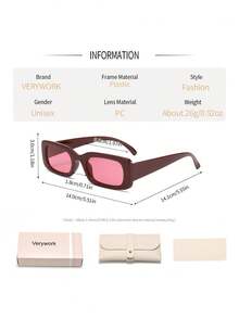 Verywork1 Pair Rectangular Minimalist Fashion Brand Design Women's Sunglasses, Comes With Storage Case And Cleaning Cloth, Suitable For Outdoor Activities, Vacation Travel, Daily Sun Protection, Street Style Matching, Etc. - Multicolor - View 4