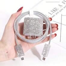 銀色/幻彩水鑽數據線保護套，兼容 Apple 18-20W 快充充電器，極簡防斷裂，延長線材壽命，防寵物啃咬，質感高級，送給男友/女友/好友的實用禮物 - 彩色 - 查看 3