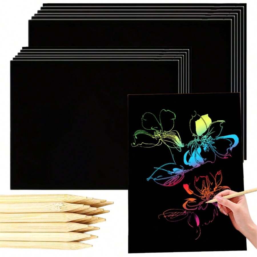 Magic Scratch Art Paper, Rainbow Art Craft Paper Set, Perfect Gift For Birthday, Holiday, Halloween And Christmas, Creative Paper Board