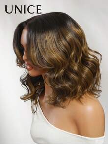 UNice 7x5 Bye Bye Slip™ Lace Brown Gradient Highlighted Big Wave Bob Wig, Invisible Drawstring, Fits All Head Sizes, 150% Density, Pre-Plucked Hairline, Pre-Trimmed, Bleached Knots, Ready To Wear, Suitable For Women Beginners, Quick Wear In Summer - SNatural/2/30 - View 15