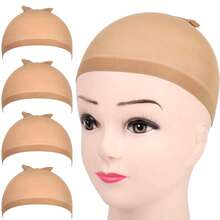 4 Peças Toucas de Peruca de Náilon Elásticas para Mulheres, Toucas de Meia Leves e Respiráveis com Faixa Elástica Larga, Redes de Cabelo Confortáveis para Perucas, Cosplay, Maquiagem de Palco, Penteado Diário e Proteção de Cabelo, Disponíveis em Bege, Marrom e Preto - Multicolorido - Visão 14