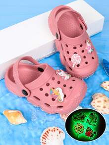 Children's Summer Glow-In-The-Dark Clog Shoes, Unisex - Coral Pink - View 3