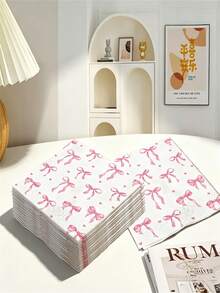 40pcs/60pcs/80pcs/100pcs/200pcs/Light Pink Bow Small Party Napkins | Decorative Cocktail Napkins, Holiday Decor | Premium Party Tabletop Decoration | Elegant Party Supplies - Multicolor - View 3