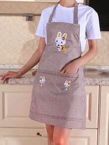 1 Piece/Convenient Polyester Adult Apron With Rabbit Pattern, Kitchenware, Mother's Day Gift, Kitchen Accessory, Friend Gift, Cooking Apron - Brown - View 1