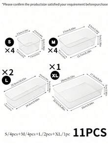 1/4/5/6/18 Peças Caixa de Armazenamento de Cosméticos Estilo Gaveta Transparente, Organizador de Compartimento de Mesa, Adequado para Cosméticos, Joias, Cuidados com a Pele, Artigos de Papelaria e Suprimentos de Cozinha, Presente Perfeito para Mulheres - Transparente - Visão 8