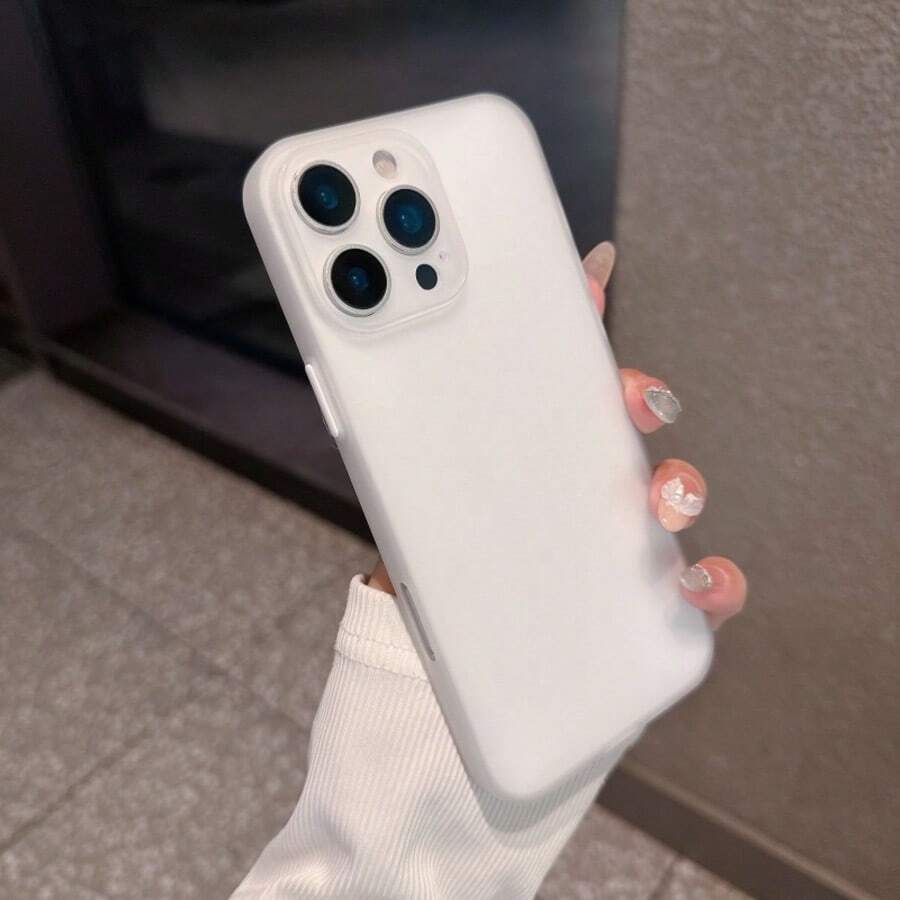Matte Solid Color Large Camera Window Phone Case, Black White Minimal Skin-Friendly Shockproof Cover For IPhone 17 16 15 14 13 Pro Max - White - View 1