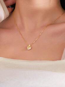 1pc S925 Sterling Silver Swan Zirconia Pendant Necklace, Versatile Style, Suitable For Women, Perfect For Parties And Gifts - Gold - View 3