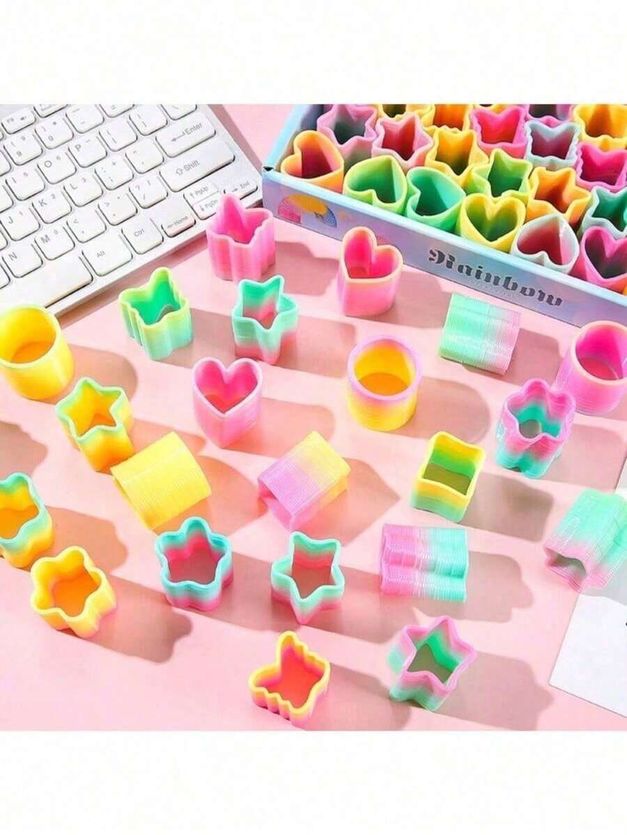 10pcs Colorful Coils In Mixed Colors,Heart And Star Shapes,Mini Spring Coils,Perfect For Stuffing Socks,Adult Stress-Relief Toys Suitable For Carnival Prizes,Birthdays,New Year,Halloween,And Christmas Gifts,Back-To-School Gifts,And Party Gifts - View 1
