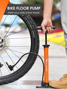 Bomba de piso para bicicleta WEST BIKING, bomba de aire vertical de alta presión para uso doméstico, equipo de ciclismo para bicicleta eléctrica - Naranja - Ver 5