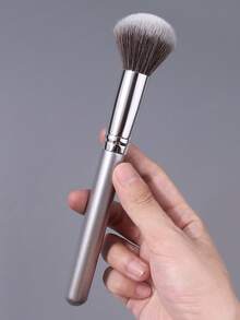 1pc Colorful Soft Blush Brush, Loose Powder Setting Brush With Pearlescent Handle, Multi-Functional Professional Makeup Tool - Silver - View 6