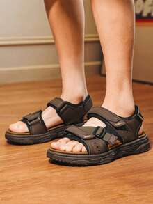 Men's Casual Summer Sandals - Thick Sole Fashion Bedroom House Slippers, Sports Plus Size Beach Flip Flops - Brown - View 4