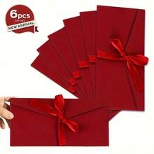 6 Elegant Red Gift Envelopes With Ribbon Bows - 8.66x4.29 Inch Kraft Paper Invitation Envelopes, Suitable For Birthday, Christmas, Mother's Day And More - Perfect For Cash, Greeting Cards And Gifts, Gift Wrapping Supplies, Holiday Gift Wrapping, Holiday Design, Premium Paper Material - View 11