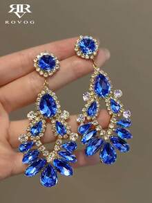 1 Pair Fashion Luxury Glass Exaggerated Water Drop Earrings Suitable For Women Party, Vacation, Wedding, Ball - Blue - View 2