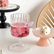 1pc 250ml Butterfly Handle Stemmed Glass, Thick Wall High Borosilicate Heat-Resistant Vertical Striped Round Rim Glass Cup, Suitable For Champagne, Sparkling Water And Juice, Multi-Functional Drinkware, Essential Glassware For Home Bar Party - View 11