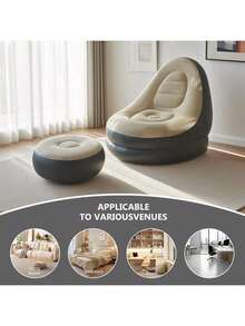 2pcs Slouchy Sofa Inflatable Chair Folding Lounge Chair (Sofa + Footstool) Outdoor Sofa Bed With Footstool, Indoor/Outdoor Portable Folding Inflatable Mat Nap Leisure Chair Set - Multicolor - View 4