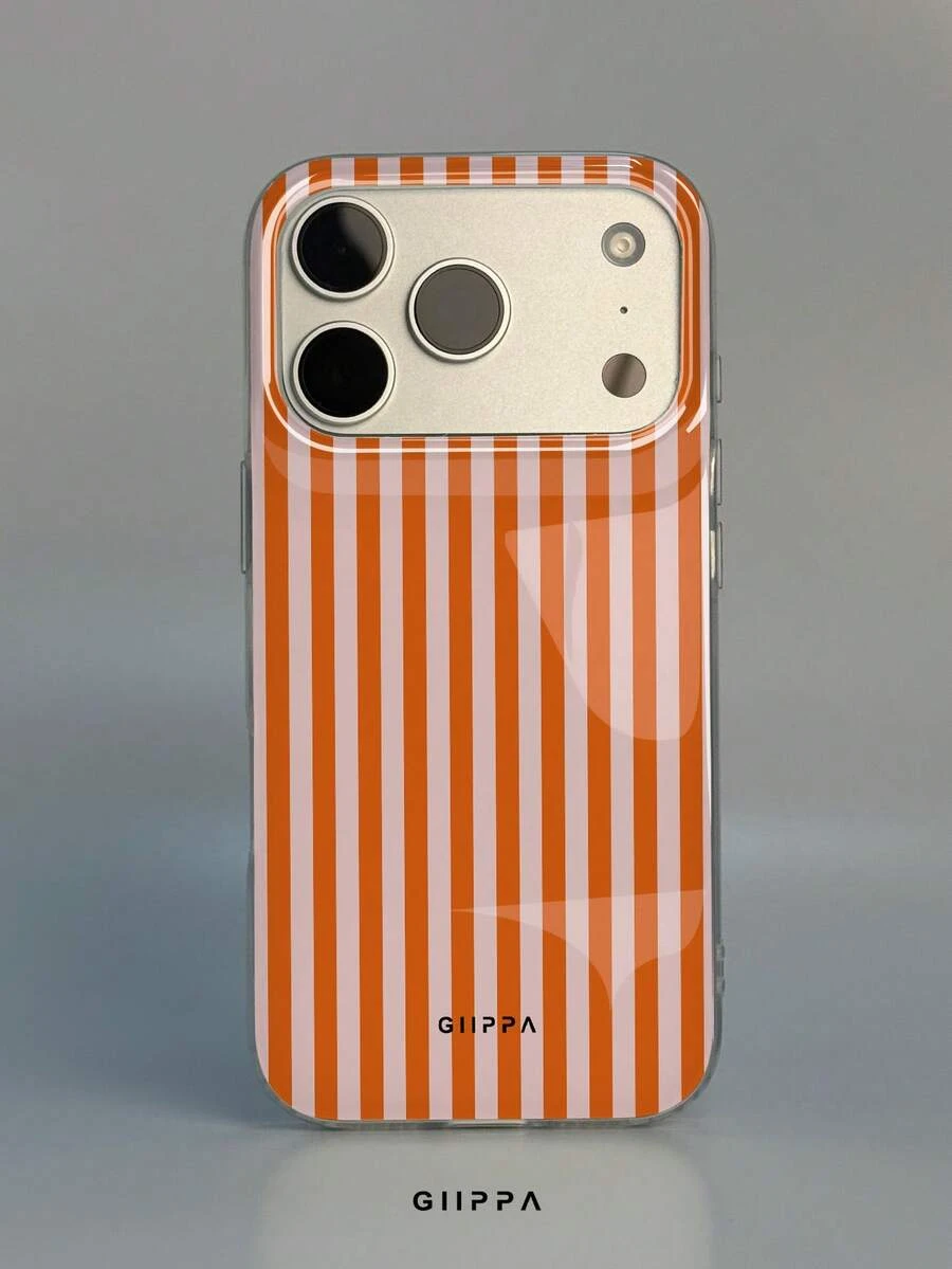 GIIPPA 1pc Orange Striped Pattern Design, Phone 17 Pro Max Phone Case, Compatible With Phone 16 Pro Max, 15 Pro Max, 14 Pro Max, Korean-Style High-End Fashion Fun Phone Case, Compatible With 11/12/13/14/15/16 Pro Max Plus, Elegant Design Suitable For Men And Women, Perfect Gift For Girlfriend On Christmas, Valentine's Day, Easter, Wedding Season And Birthday! - Multicolor - View 1