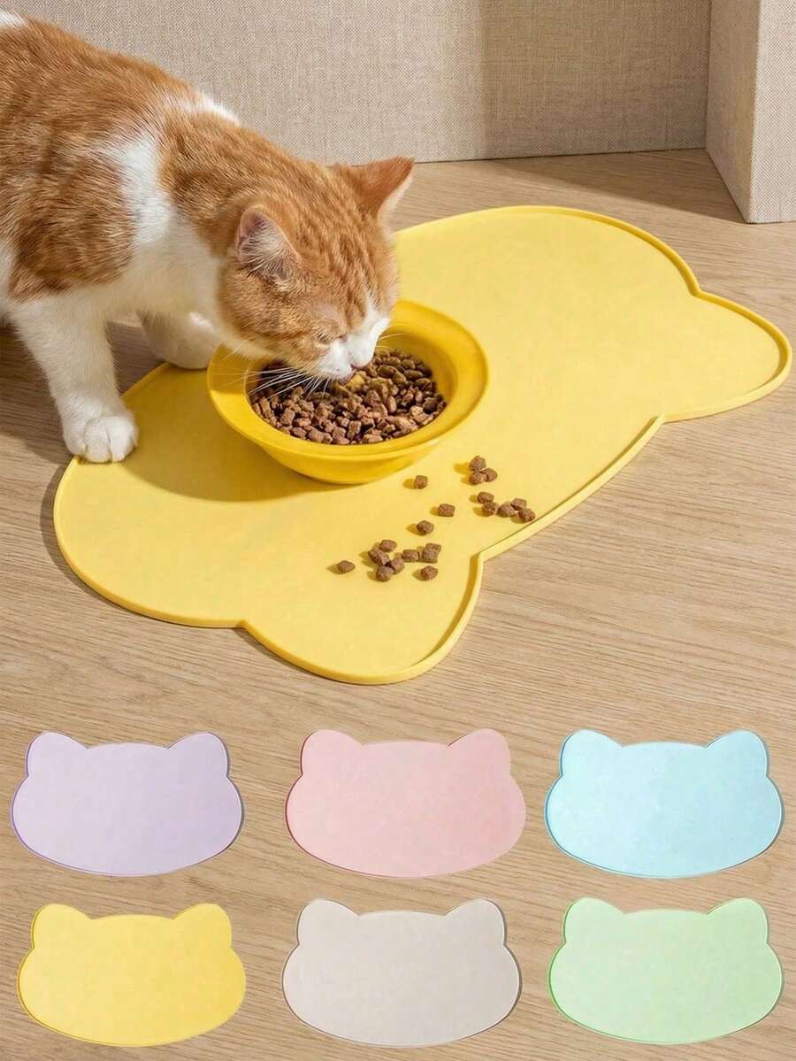 1pc Silicone Pet Food Mat, Dog Cat Bowl Pad, Non-Slip, Waterproof, Raised Edge To Prevent Spills, Easy To Clean In Dishwasher - Multicolor - View 1