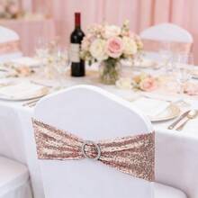 1pc Buckle Sequin Elastic Chair Sash, Suitable For Wedding Chair Decoration, Also Applicable For Party Chairs, Party Banquets, Anniversaries, Birthdays, Engagements, Christmas Events And Other Occasions. - Rose Gold - View 2