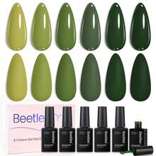 Beetles 6 Colors Forest Whisper Green Gel Nail Polish Set, Green Gel Polish Kit, Soak Off UV LED Summer Nail Art Manicure - 6 Colors Forest Whisper Green - 查看 1