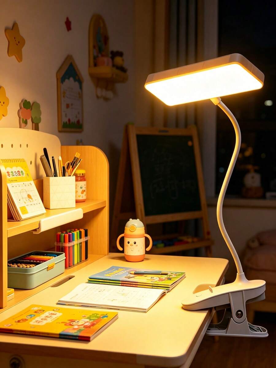 1pc New Creative Rechargeable Clip-On LED Desk Lamp, Square LED Desk Lamp, LED Upright High Brightness Desk Lamp, Home Desk Lamp, Clip-On Reading Lamp, Touch Control 3 Dimming Levels, Suitable For Living Room, Study, Office, Bedside, Student Dorm, Portable Desk Lamp, Battery Capacity: 800mAh