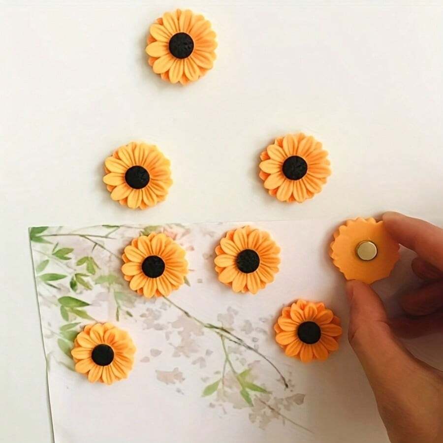 1/3/5/8/10/14/20pcs Fun Sunflower Shaped Resin Fridge Magnets, Perfect For Decorating Kitchen Refrigerator, Suitable For Kitchen, Living Room, Office And Bulletin Board, Also Can Be Used As Holiday Gift - Yellow - View 1