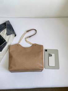 Tas Tote Satu Bahu Wanita Mewah Premium Serbaguna Warna Solid Baru - Khaki - View 4