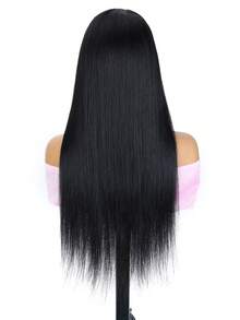V-Part Yaki Straight Human Hair Wig, No Leave-Out, Glue-Free Upgraded Women's Wig, Yaki Straight V-Part Clip-In Half Wig, 180% Density, 16 Inch, Suitable For Wig Beginners - Natural Black - View 3