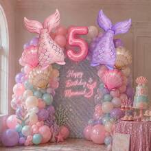8pcs Mermaid Foil Balloon Set, Large Mermaid Tail Shell And Pink Number Balloons, Birthday Party, Baby Shower Decoration - View 4