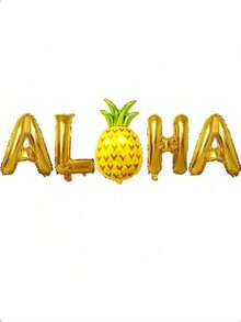 5入夏威夷金色 Aloha 派對氣球，熱帶鳳梨造型 Mylar 鋁箔氣球，可重複使用氦氣設計，適用 Luau 生日、夏季海灘、泳池派對裝飾與禮物 - 彩色 - 查看 5