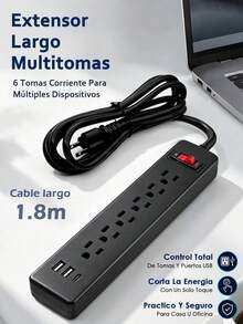 6-Outlet Power Strip With Switch, 0.3m Extension Cord With 6 Outlets - US A Type Plug(110-127V) - View 3