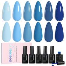 Beetles 6 Colors Ocean Range Blue Gel Nail Polish Set, Light Blue Dark Blue Navy Baby Blue Gel Polish Kit, Soak Off UV LED Nail Art Manicure - 6 Colors Ocean Range Blue - 查看 8