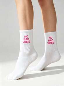 1 Pair Fashionable Letter Pattern Mid-Calf Socks - White - View 1