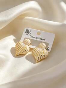 1/5 Pairs Set 304 Stainless Steel Vertical Striped Oil Drop Shell Elegant Stud Earrings, Hypoallergenic Non-Fading Vintage Heavy-Duty Women's Eye-Catching Accessories, Daily Commute Date Gift Earrings - Multicolor - View 11