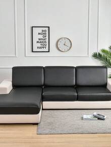 1pc Leather Sofa Cushion Cover Living Room Luxury Stretch Sofa Cover Solid Color Simple Sofa Protective Cover Home Decoration Suitable For All Seasons Bedroom Living Room Office - Black - View 6