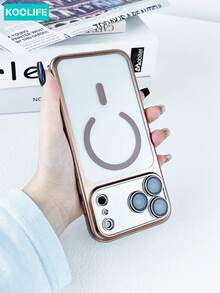 Koolife 1pc Electroplated Magnetic Phone Case, PC Hard Phone Case, Built-In Camera Lens Film, Shockproof Protective Phone Case, Compatible With IPhone 17/17 Pro/17 Pro Max - Coffee - View 4