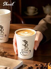 shoxil 25pcs 9oz Disposable Hot Drink Paper Cups, Custom Printed Single Wall White Paper Coffee Cups, Sturdy Leak-Proof, Suitable For Cafes, Restaurants, Takeout Beverages And Catering Services - A - View 4