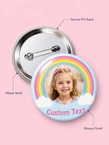 1 pieza Insignia de foto redonda personalizada con texto personalizado, diseño de nube arcoíris pastel, broche de botón de metal para mochila, chaqueta, bolsa escolar, cumpleaños - Multicolor - Ver 6
