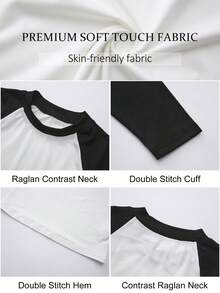 BADDIE REALM Women's Knitted Raglan Sleeve Crew Neck T-Shirt, Regular Length, Medium Stretch Fabric, 3/4 Sleeve Top - Black and White - View 11
