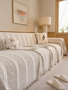 1 Stück Chenille Jacquard vertikale Streifen Fischgrätmuster Sofa Überwurf Decke, moderner minimalistischer Stil, exquisite Quastenverzierung, haustierfreundlich kratzfest, langanhaltend reißfest maschinenwaschbar, staubdicht Sofabezug, Ganzjahres-Sofaüberwurf, geeignet für Schlafzimmer, Wohnzimmer, Außenbereich, 1-4 Personen gerade oder L-förmige Sofas, Boho, Sofabezug, Couchbezug - Khaki - Übersicht 6