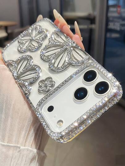 Electroplated Retro Simple Personalized Inlaid Diamond 3D Flower TPU Dopamine Compatible With IPhone14.IPhone14pro.IPhone14plus, IPhone14pro Maxi, PHone15.IPHone15pro.IPHone15proMax IPhone16.IPhone16pro.IPhone16plus, IPhone16pro Max, Phone17.IPhone17pro.IPhone17Air, IPhone17pro Max