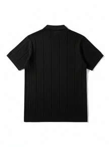 Men's Summer Fashion Ribbed Polo Collar Short Sleeve Sweater, Essential Summer Knit Short Sleeve - Black - View 6