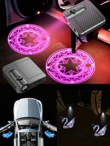 KELEEL 2/4 Piezas Luces LED para Puertas de Coche, Luces de Apertura Automática de Puerta con Carga USB, Luz de Bienvenida de Cortesía con Proyección de Ambiente Interior, Luz Anti-Colisión Trasera, Mejora la Visibilidad Nocturna y la , Regalo para Conductores, Instalación para Remolques, Barcos, RVs, SUV - RGB - Ver 9