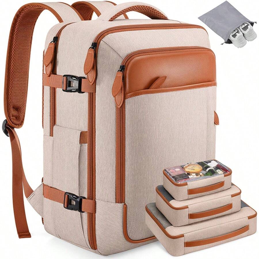 Bruno Cavalli Travel Backpack, 17Inch Laptop Backpack, Carry On Backpack For Men & Women, Personal Item Size Flight Approved Travel Bag, Water Proof Luggage - 米色 - 查看 1