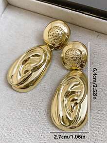 1 Pair Asymmetric Ear Shaped Metal Dangle Earrings, European And American Style Personalized Fashion Exaggerated Earrings For Women And Girls - Multicolor - View 4