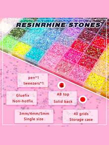60,000pcs 60-Color Resin Jelly Rhinestone Set, 3mm Flat Back Multi-Color Diamond Flat Back Gemstones, Complete DIY Rhinestone Decoration Set With Pickup Tool, Suitable For Nail Art, Tumblers, Water Bottles, Phone Cases, High Heels, Hats, Handmade Crafts - Multicolor - View 5