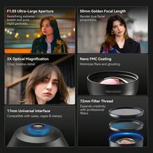 APEXEL 50mm 人像鏡頭適用於 iPhone 與智慧型手機 | 4K HD 望遠相機鏡頭，適用於手機攝影 | 通用夾式套件，適用於所有手機 [不含濾鏡] - A - 查看 7